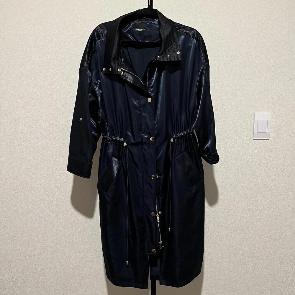 Marciano Navy Satin Trench Coat - Marciano W/ adjustable Waist | Size 40/ US 8